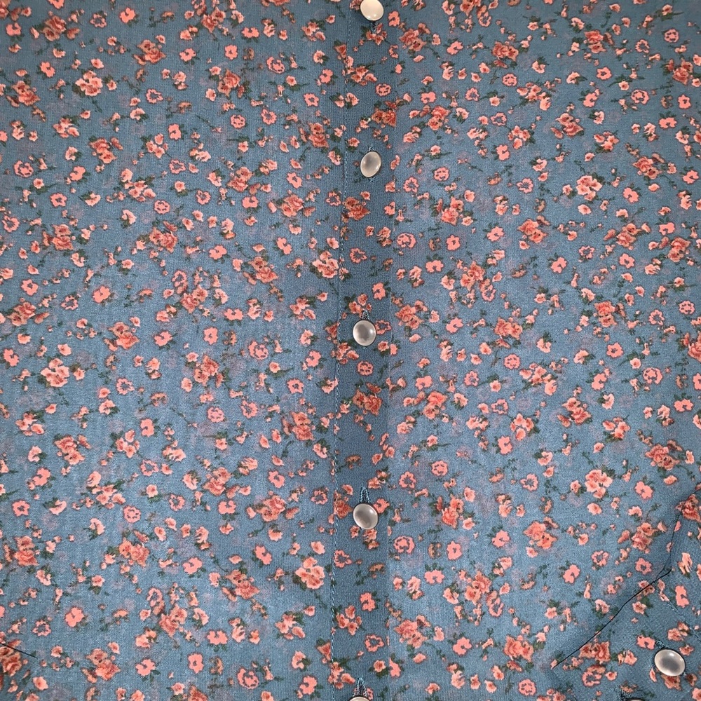 Robin-K Sheer Floral Western Button Down Blouse Sm - Picture 3 of 7